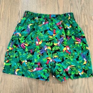 Vintage 80s Toucan Dance Fast Lane Bird Print Shorts Volley Toucan Shorts medium